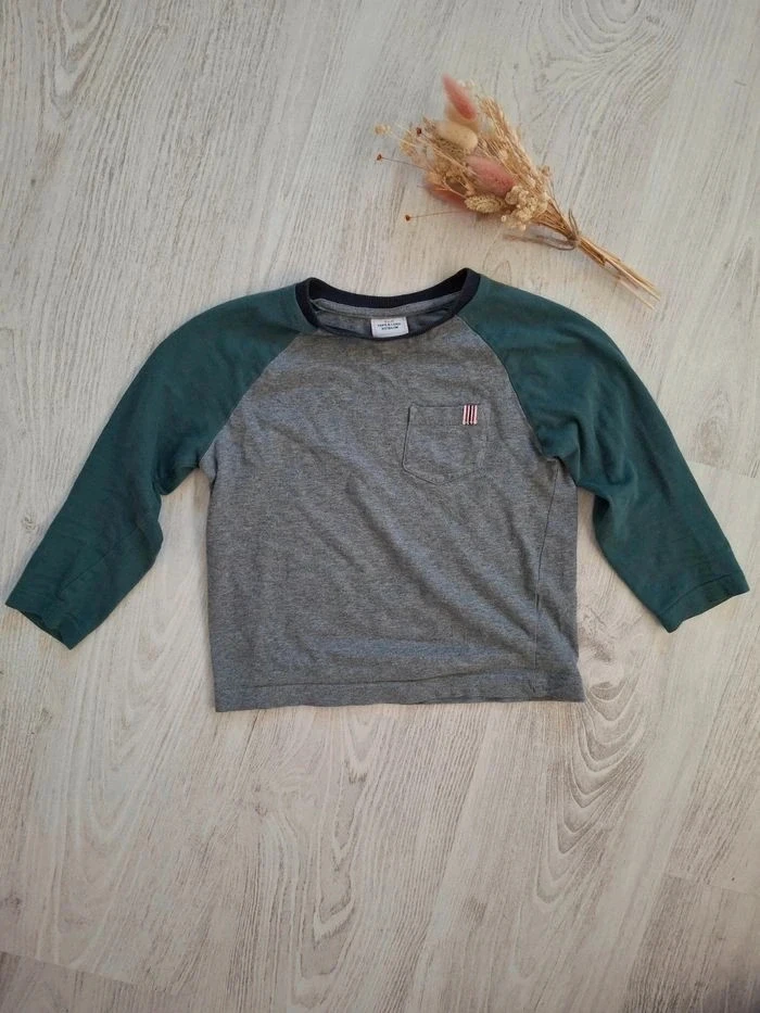Lot/set of long-sleeve boys' t-shirts grey/green/navy blue Tape a l'oeil/Kiabi – 4 years – photo 5